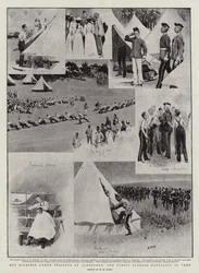 Pojksoldater under utbildning i Aldershot, bataljonen för offentliga skolor i lägret